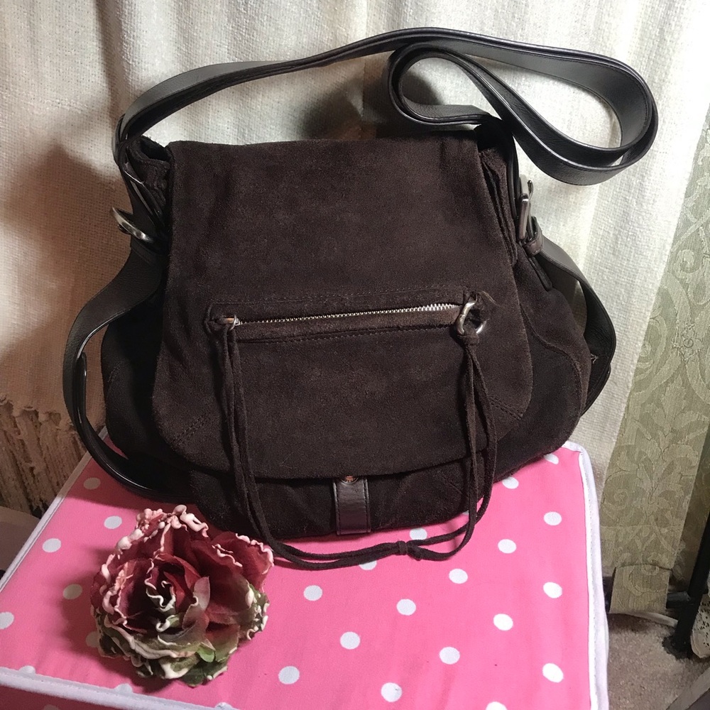DKNY BROWN SUEDE LEATHER SHOULDER BAG